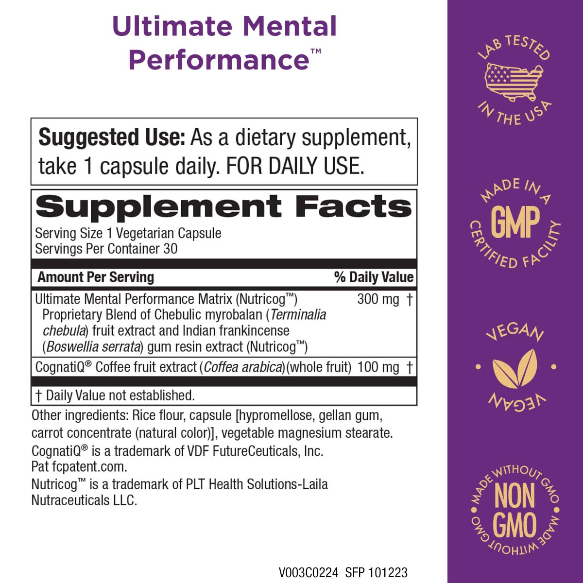 Purity Products Ultimate Mental Performance capsules image showing convenient daily cognitive support