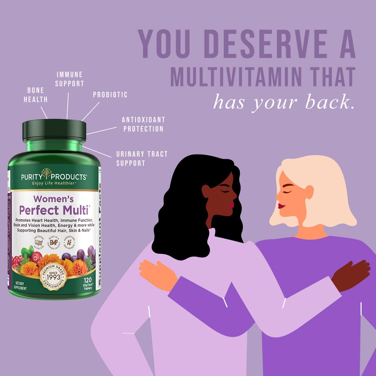 Purity Products Women's Perfect Multi probiotic capsule image emphasizing digestive support