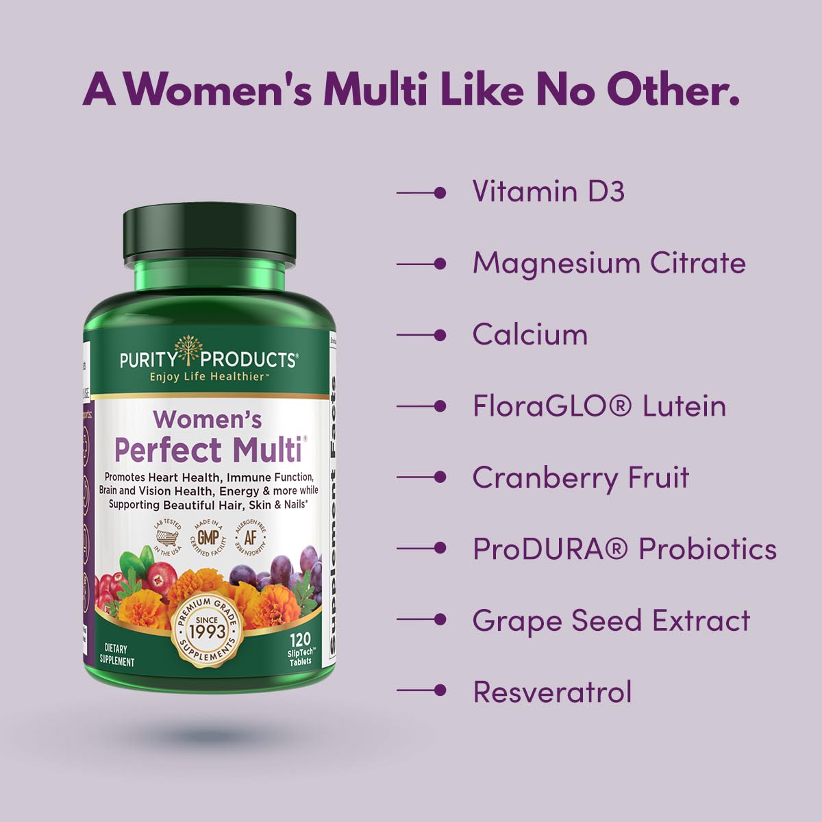 Purity Products Women's Perfect Multi tablets close-up ready for daily use