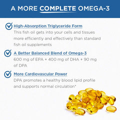 Purity Ultra-Pure Omega-3 softgels serving showing two capsules for daily intake