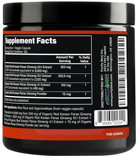 Purity`s Best 5% ginsenosides blend highlighted on bottle label.