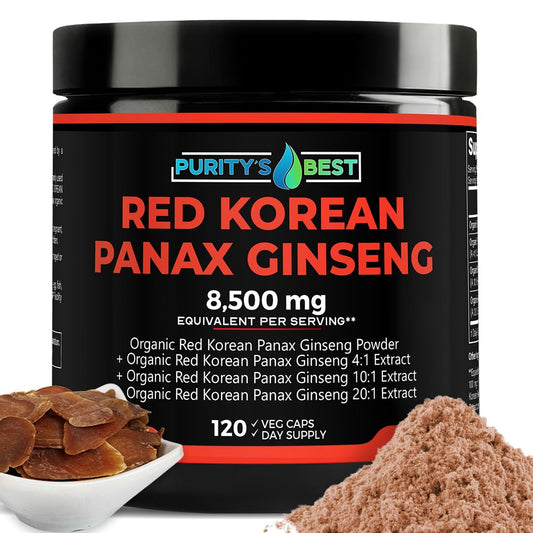 Purity`s Best red ginseng bottle with clear label for daily wellness.