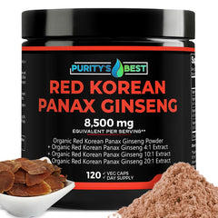 Purity`s Best red ginseng bottle with clear label for daily wellness.