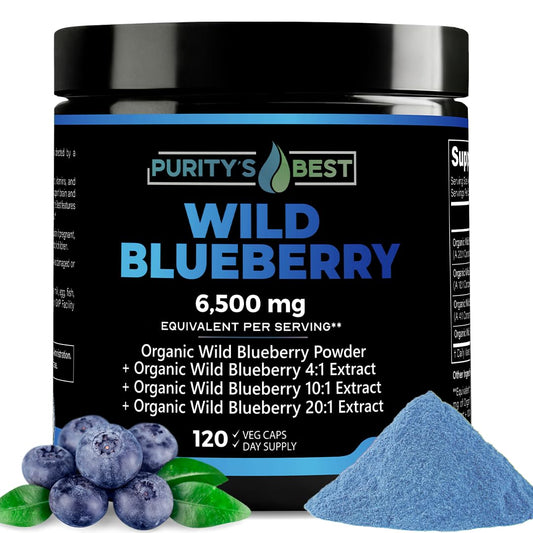 Purity's Best Wild Blueberry Extract bottle highlighting antioxidant support for daily wellness.