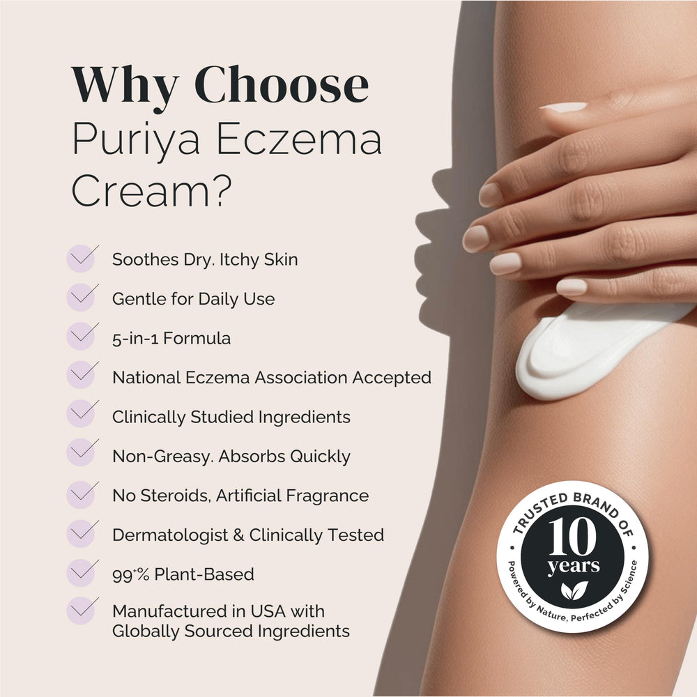 Puriya 5-in-1 eczema cream on the face application demonstrates light absorption
