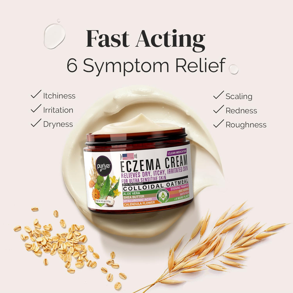 Puriya 5-in-1 eczema cream with colloidal oatmeal closeup emphasizes soothing hydrators