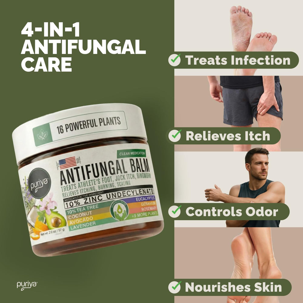 Puriya jock itch relief cream on skin showing plant-based comfort.
