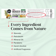 Puriya Tea Tree Oil Balm label shot highlights natural, plant-powered formula