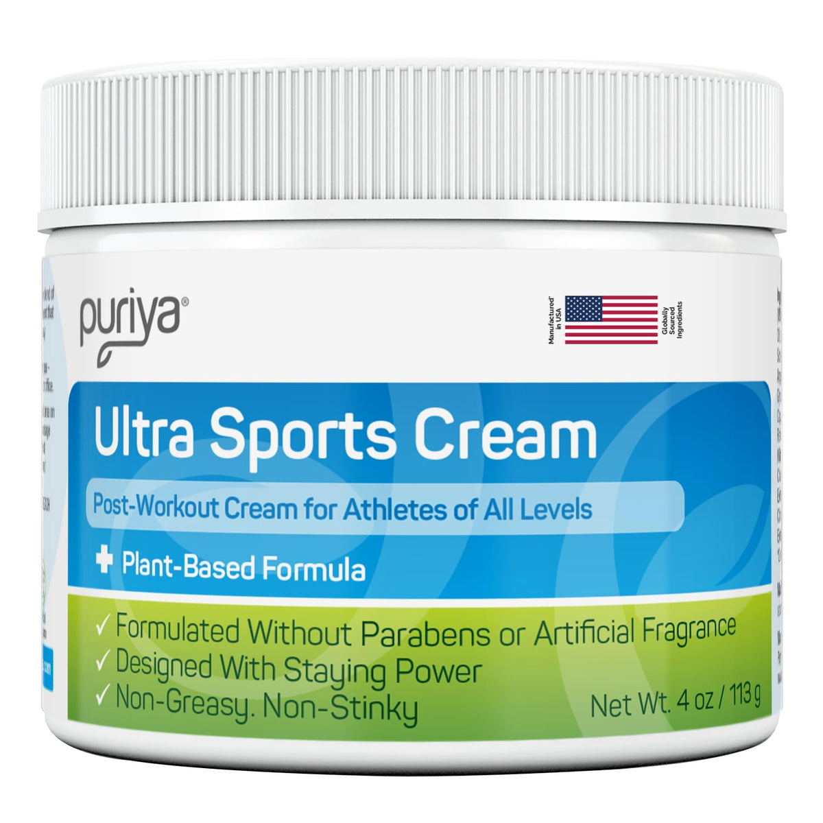 Puriya Ultra Sports Cream bottle with menthol for cooling relief after workouts