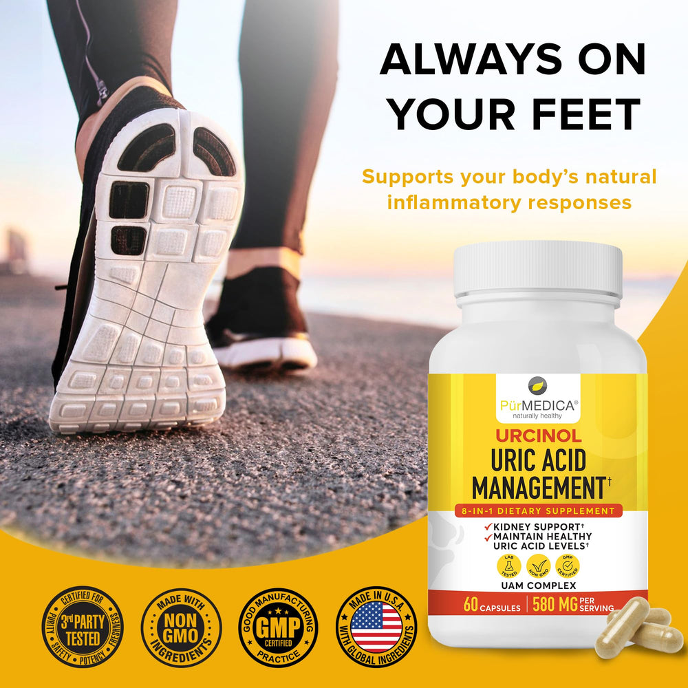 PurMEDICA Urcinol bottle with celery seed and yucca stalk conveys herbal blend for daily use.