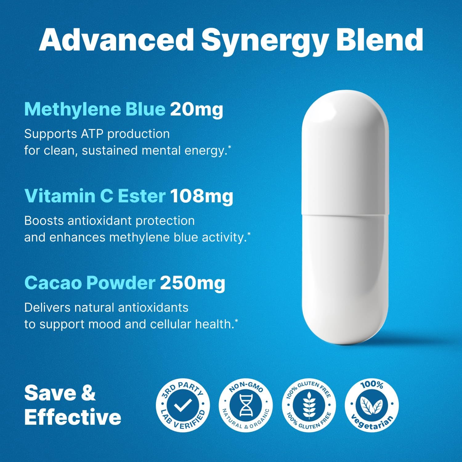 PureNutra methylene blue bottle front with Vitamin C Ester label