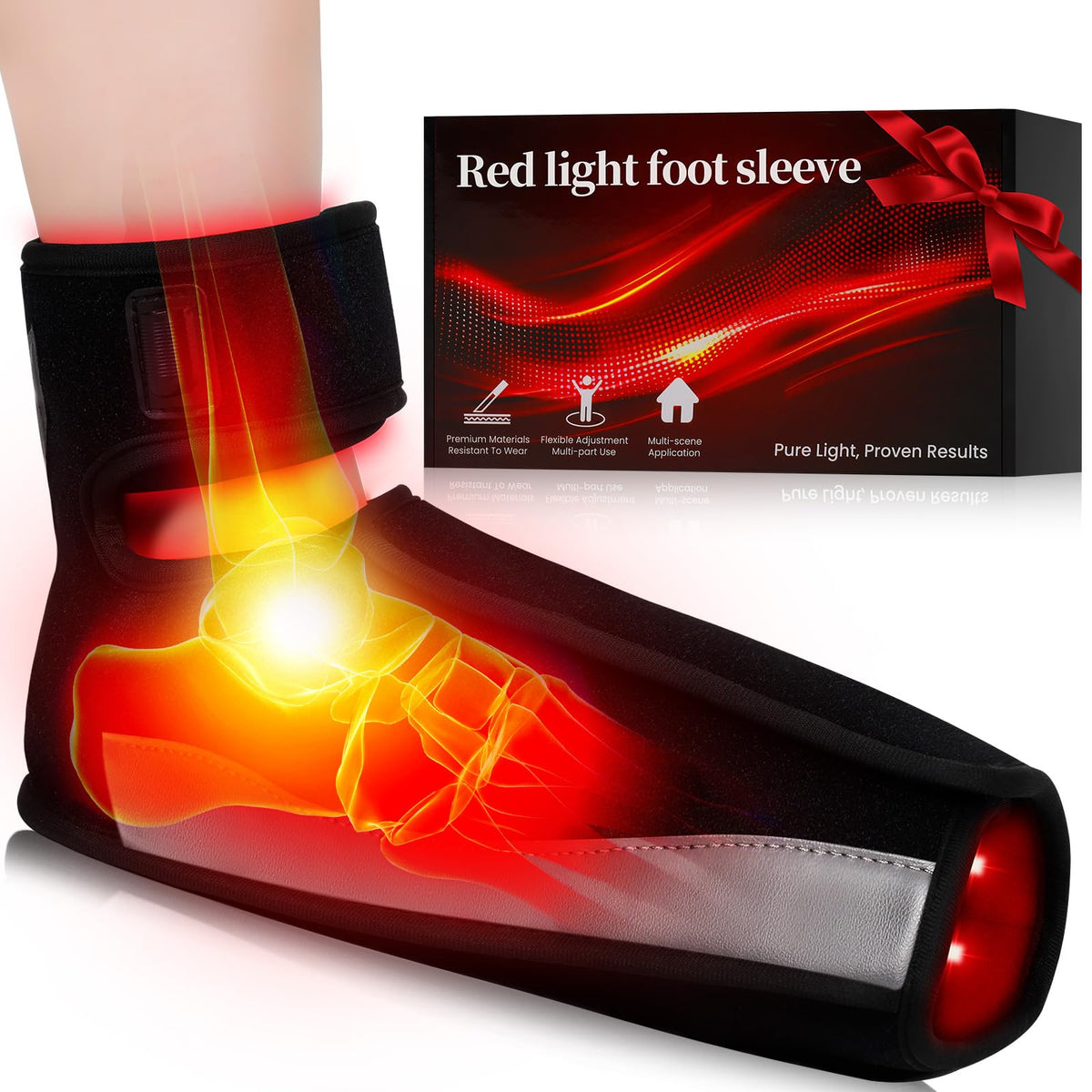 Puroth red light foot wrap delivers 660nm and 850nm coverage for foot comfort.