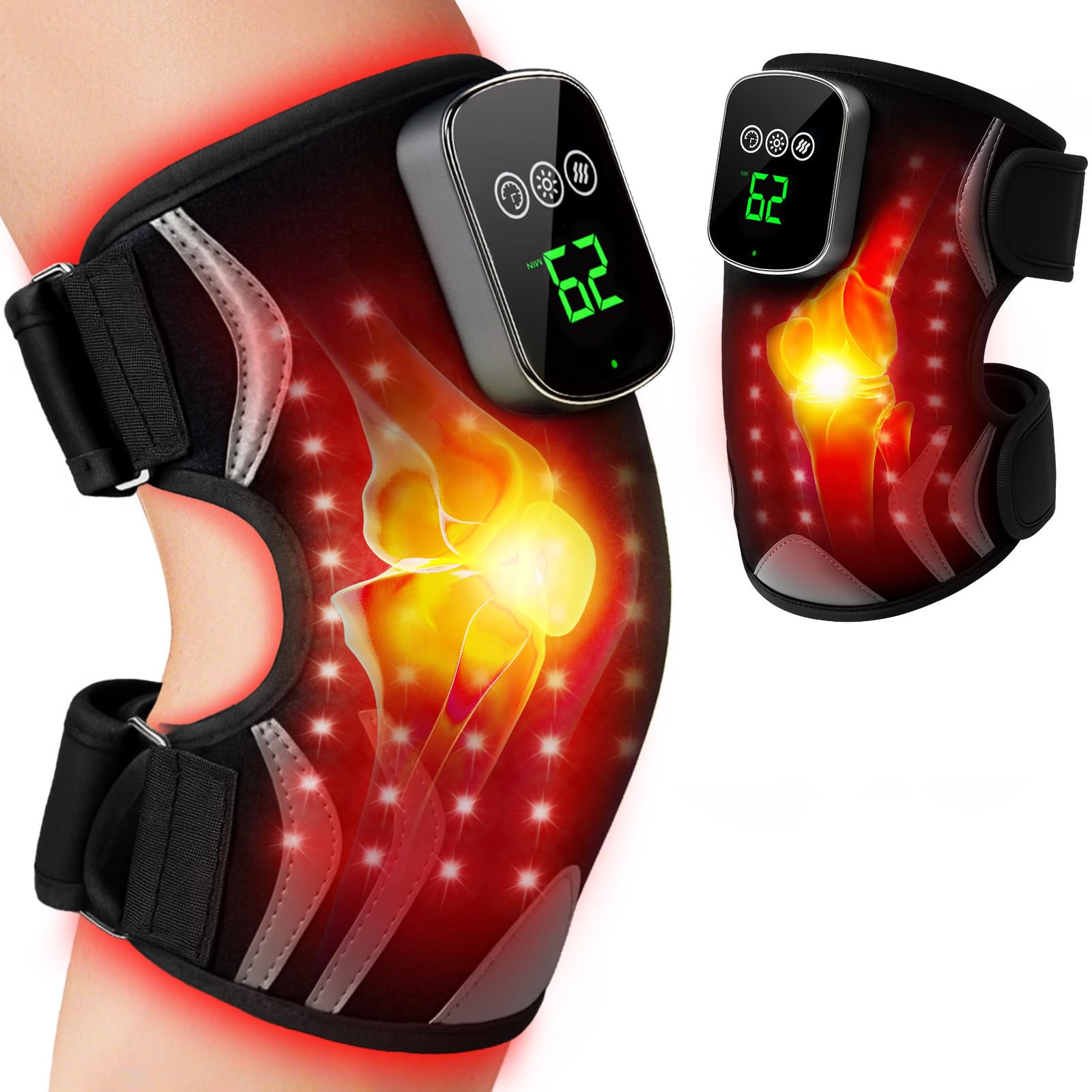 Puroth red light knee brace close-up showing dual wavelengths for targeted relief