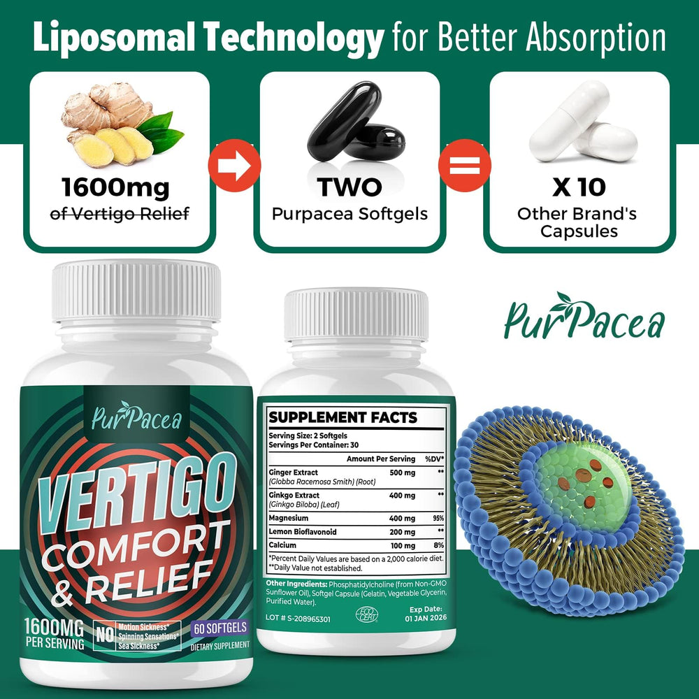 Purpacea inner ear formula ingredients label highlights ginger and minerals for balanced daily wellness