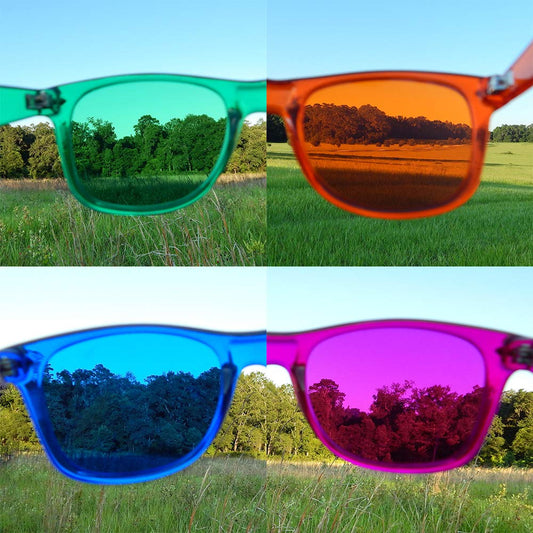 Purple Canyon Color Therapy Glasses pack side view highlighting lightweight design and flexible wear