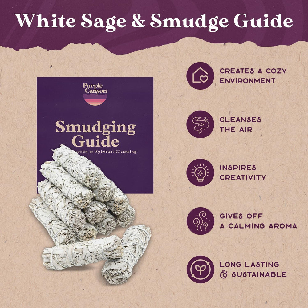 Purple Canyon Sage smudge sticks in use releasing gentle smoke for calm spaces.