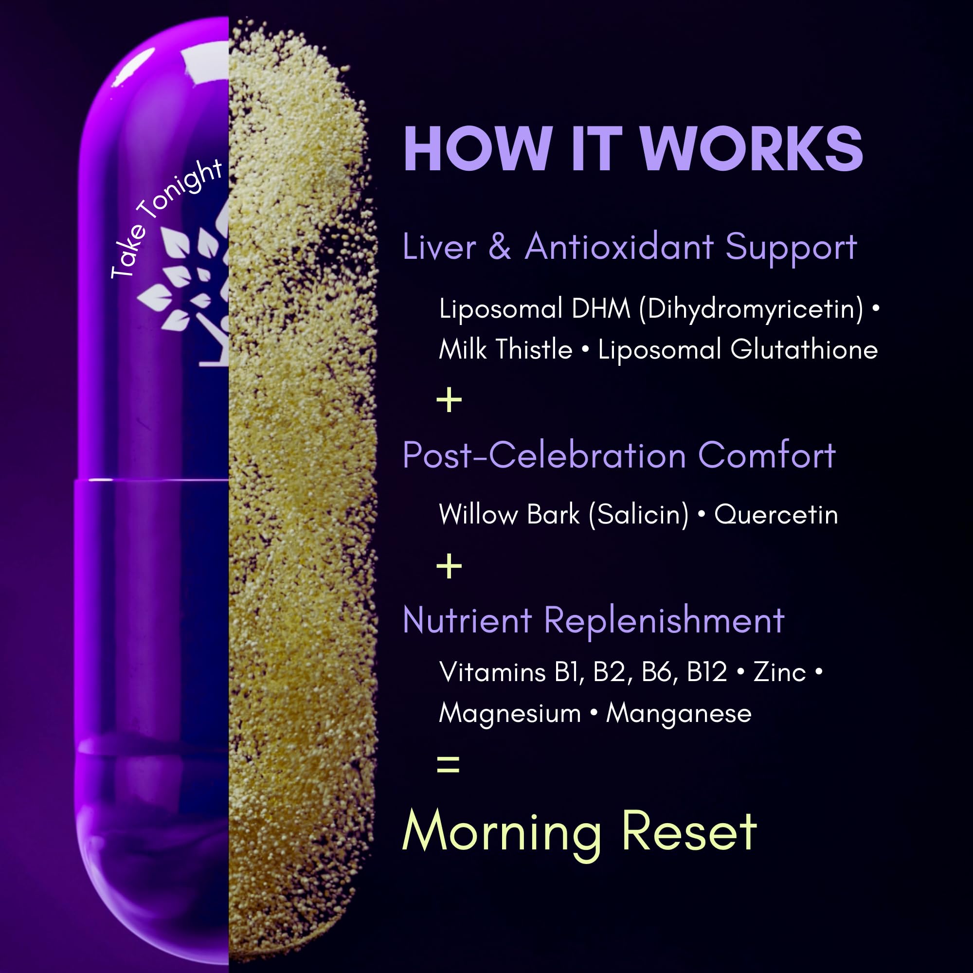 Purple Tree morning recovery glass highlighting hydration after celebrations.