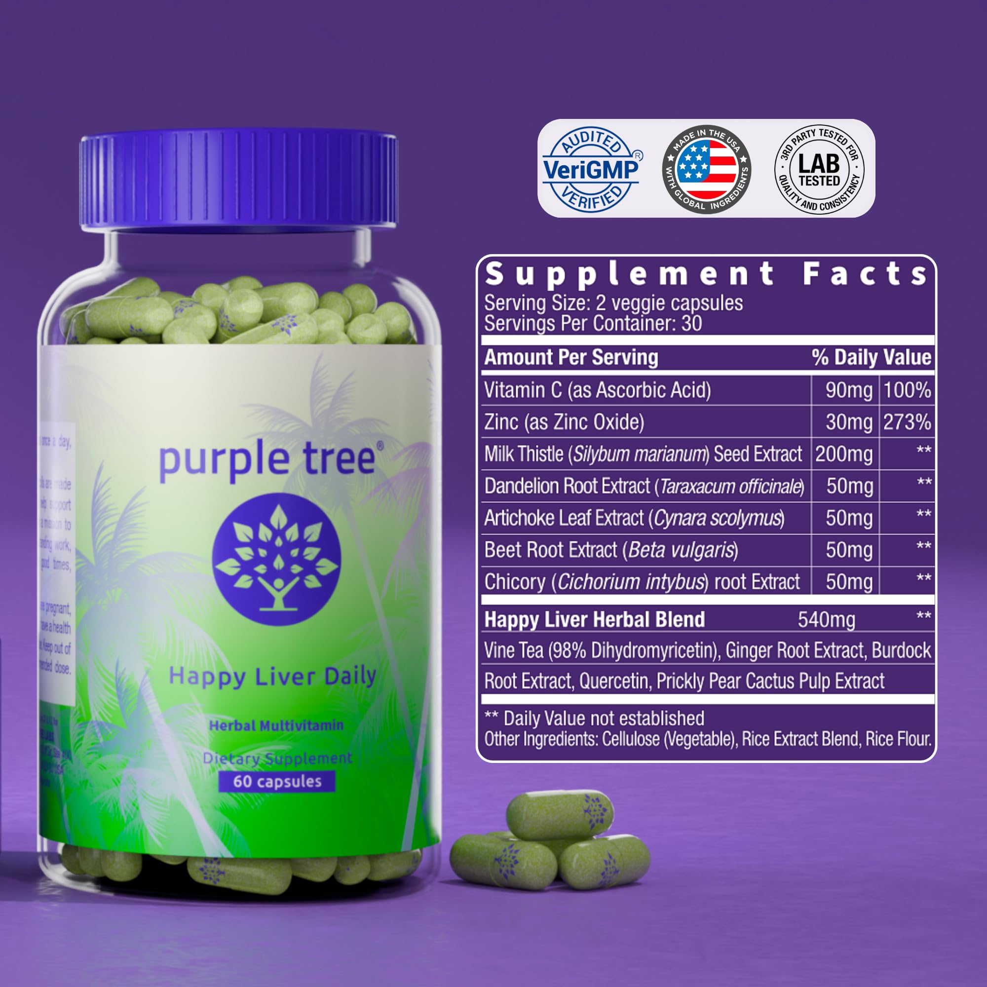Purple Tree Happy Liver Daily in daily routine with water supports liver wellness.