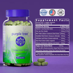 Purple Tree Happy Liver Daily in daily routine with water supports liver wellness.