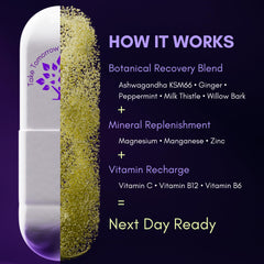Purple Tree Next Day bottle label with clear ingredients and benefits