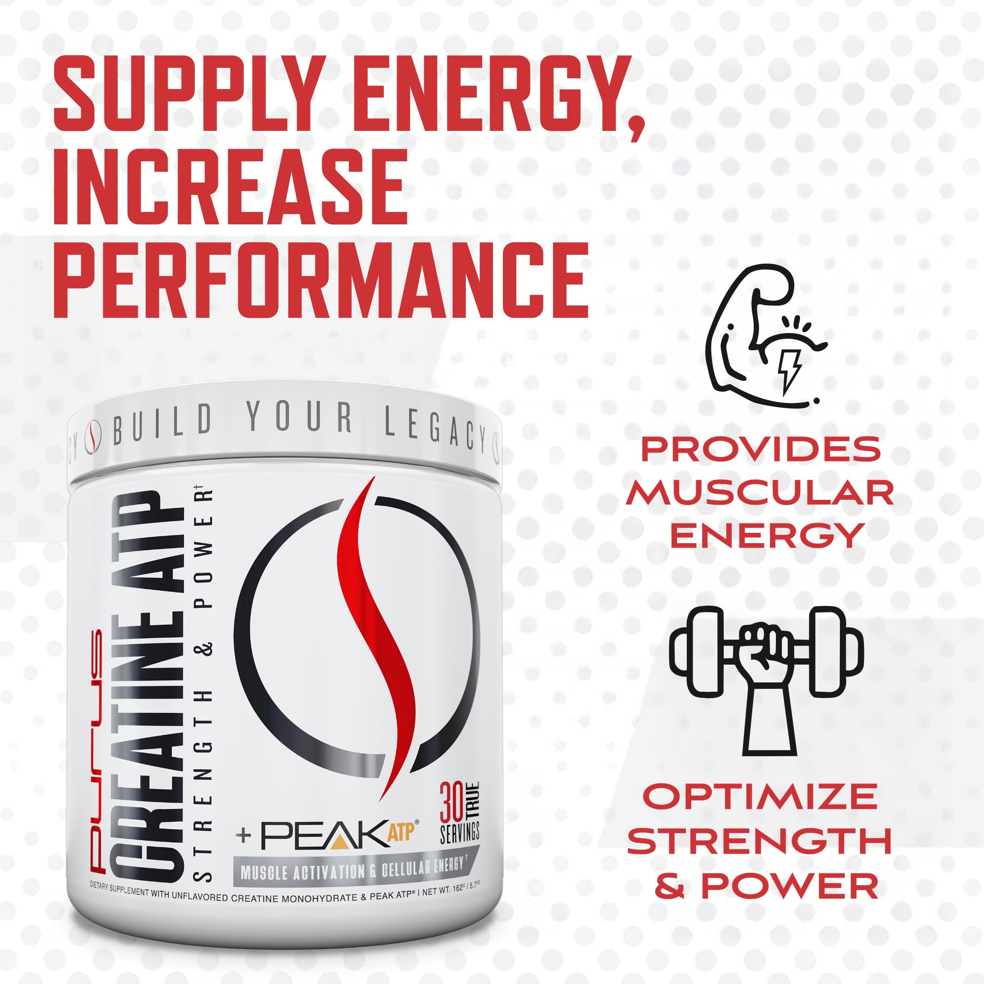 Purus Labs Creatine ATP serving scoop suggests pre‑workout convenience and accuracy