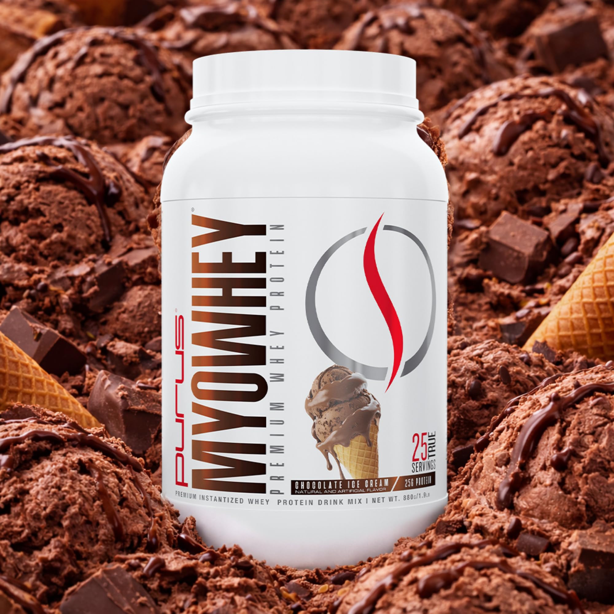 Serving cup of MyoWhey emphasizes convenient post-workout protein boost