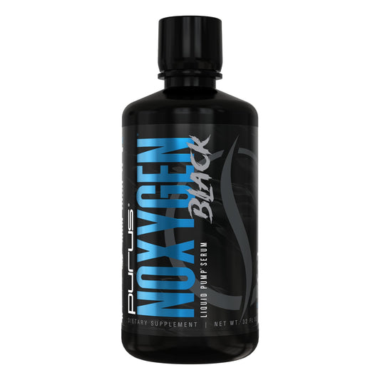 Purus Labs NOXygen Black bottle, blue raspberry, for intense pumps and vascularity