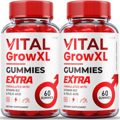 Purvia Vital Grow XL gummies bottle shows maximum strength formula for daily support.