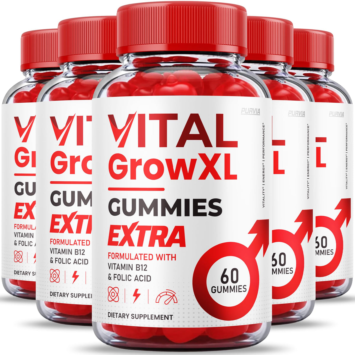 Purvia Vital Grow XL Gummies pack display for easy 5-pack convenience.