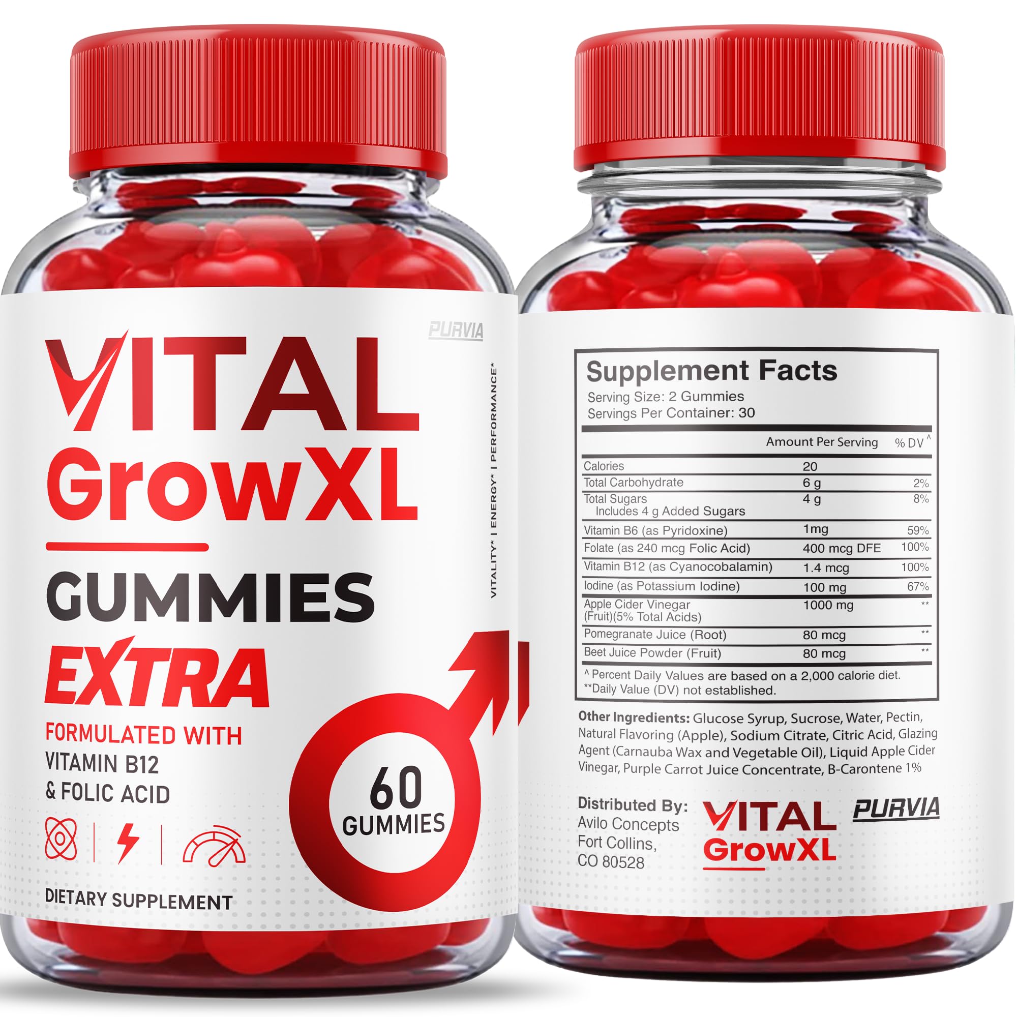 Purvia Vital Grow XL gummies on tabletop suggest convenient daily use.