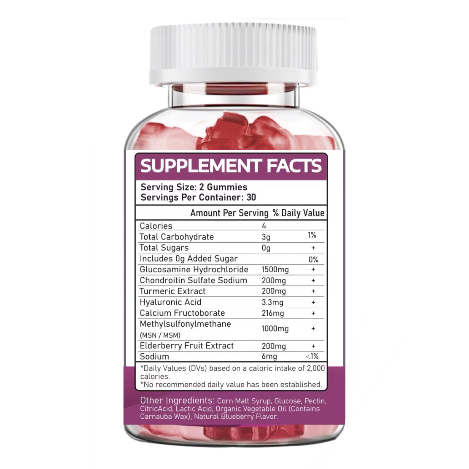 Putaojun glucosamine chondroitin gummies label shows ingredients and dosage