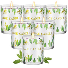 PVUELE Sage Candle Pack 6 display for calming ambiance and energy cleansing.