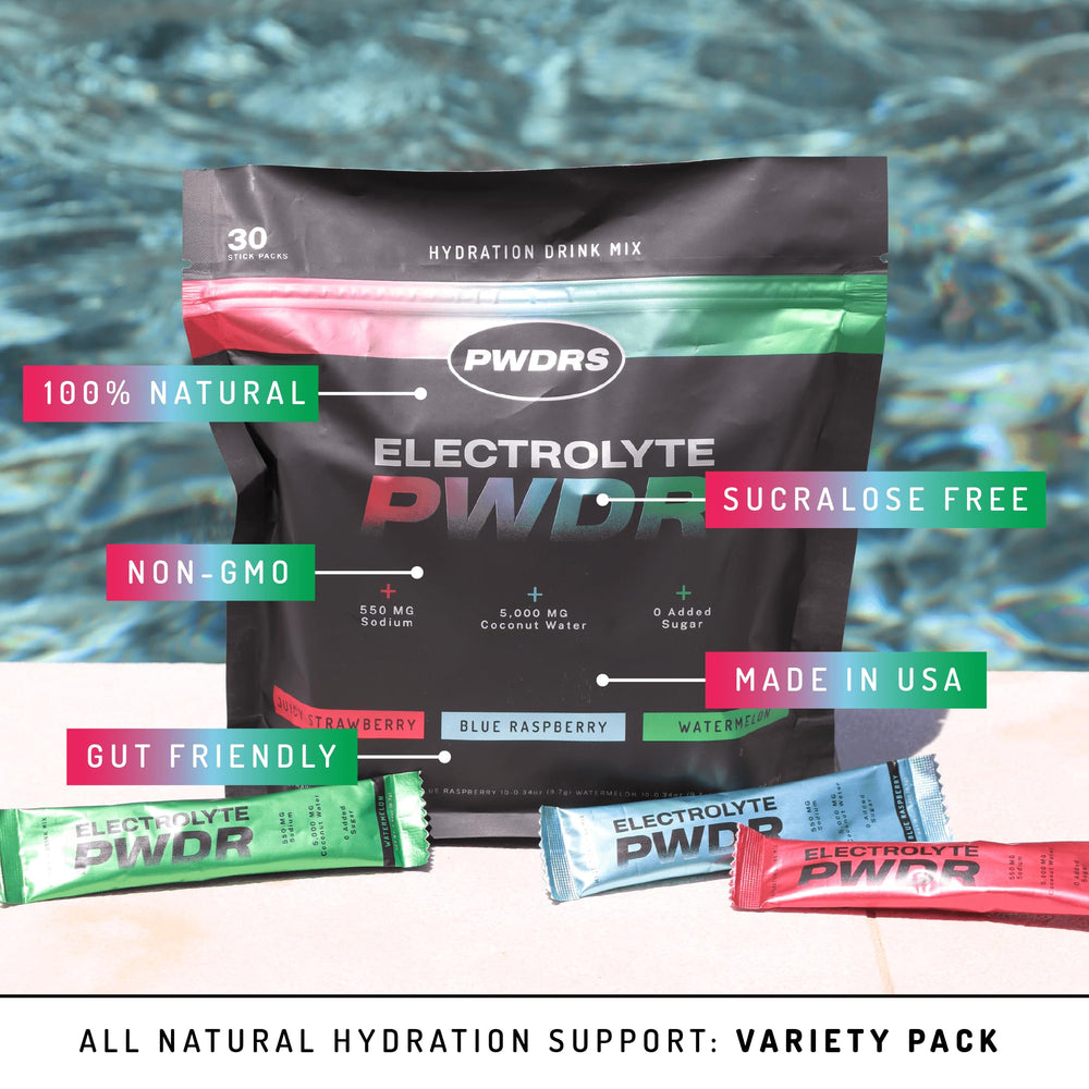 PWDRS Electrolytes packets ready for travel hydration on the go