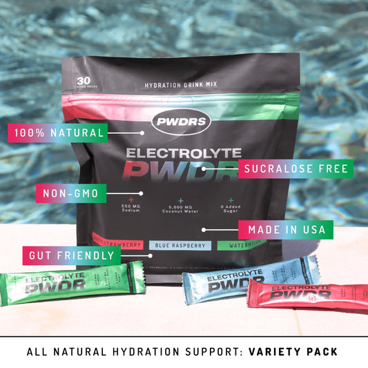 PWDRS Electrolytes packets ready for travel hydration on the go