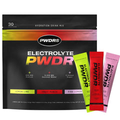 PWDRS Electrolytes packet top view for easy on-the-go hydration.