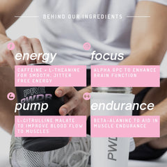 PWDRS Pre-Workout ingredients highlight natural, vegan, keto-friendly components.
