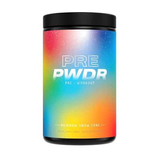 PWDRS Rainbow Snowcone bottle for clean energy during workouts