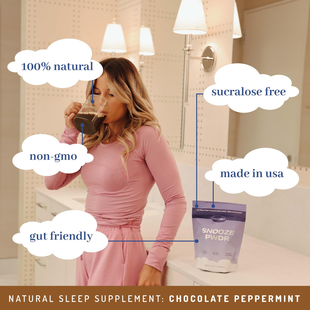 PWDRS Snooze ingredients image highlights chamomile and magnesium