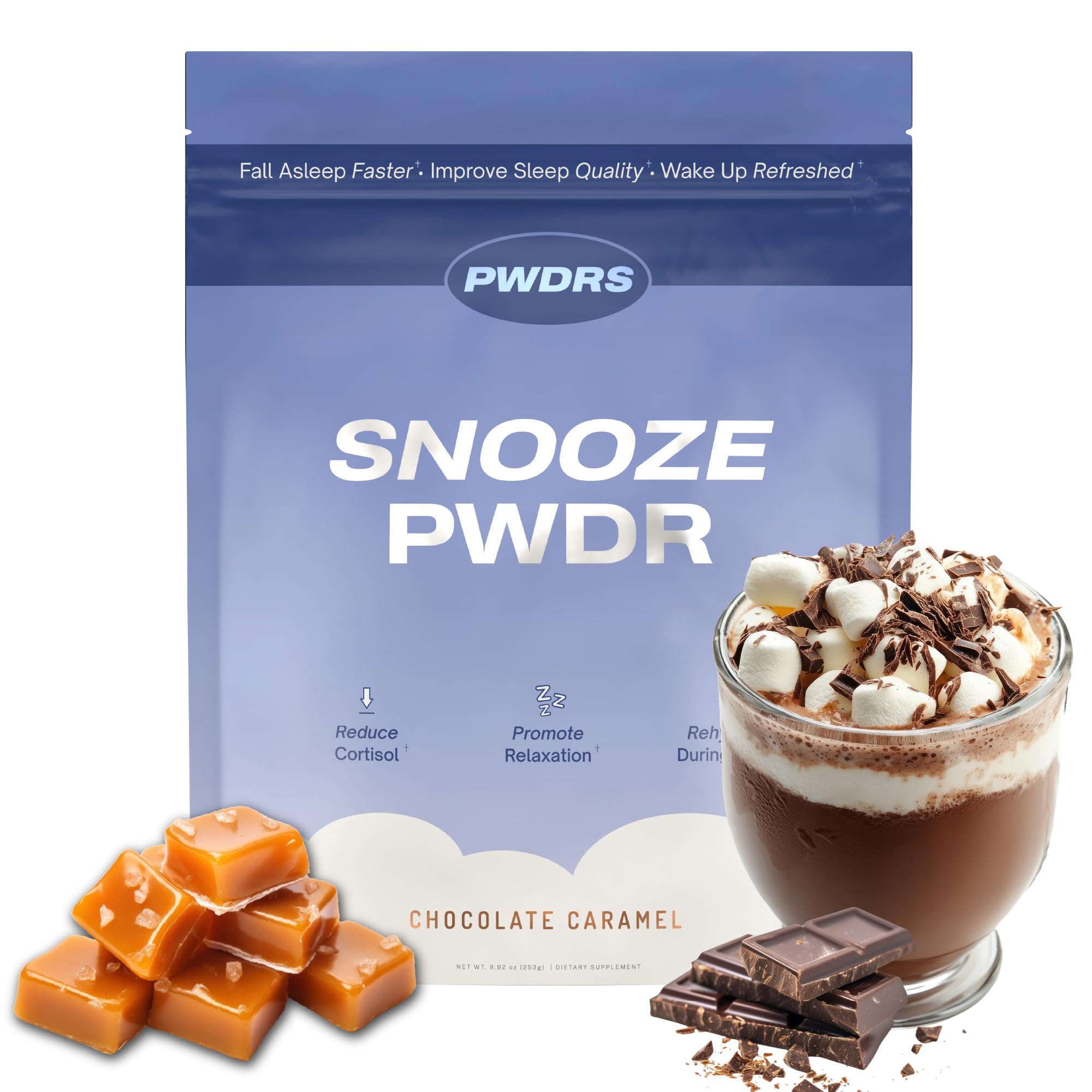 PWDRS Snooze packaging signals a calming bedtime routine.