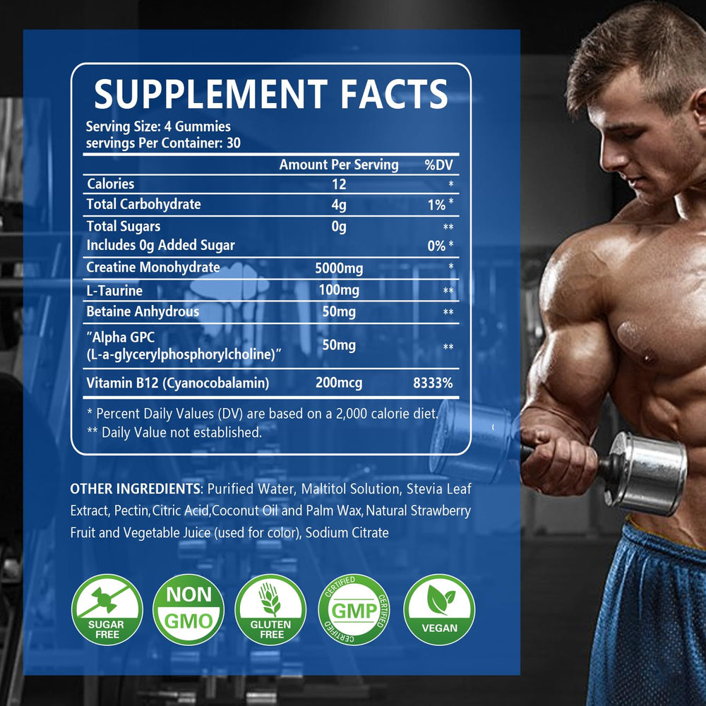 PWERD creatine gummies jar, blueberry flavor fueling workouts without powder mess.
