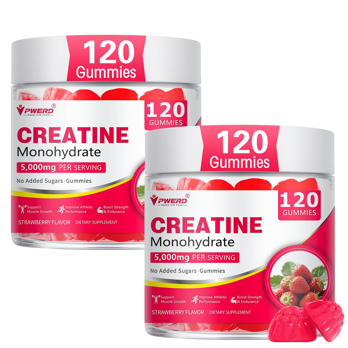 PWERD creatine gummies strawberry bottle for daily energy support.