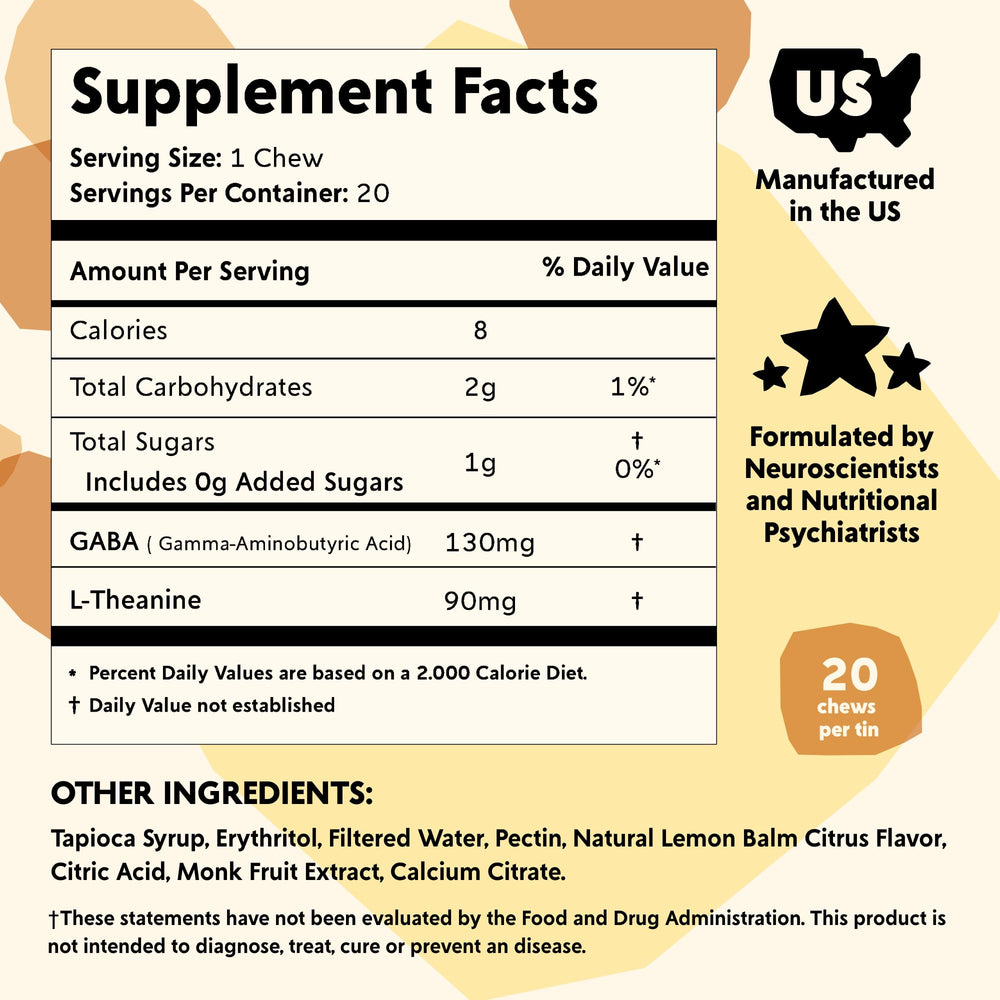 PYM Citrus Mood Chews gummies on a plate with citrus flavor for stress relief.