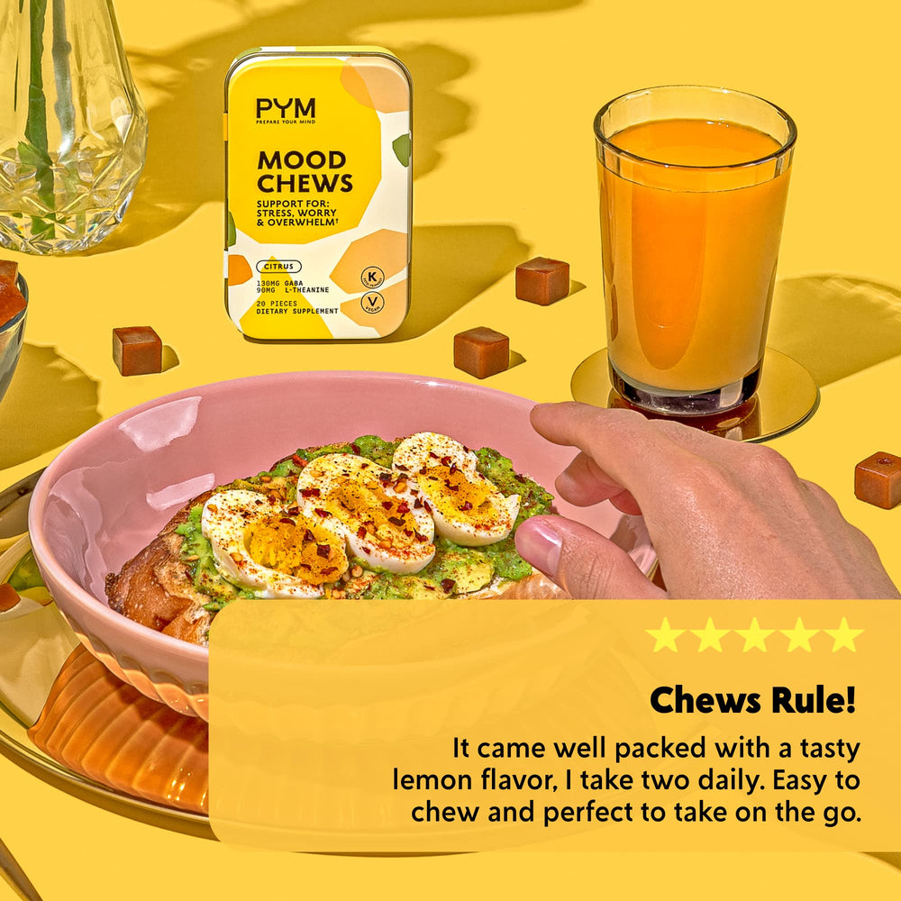 PYM Citrus Mood Chews texture close-up highlights chewy citrus bite.