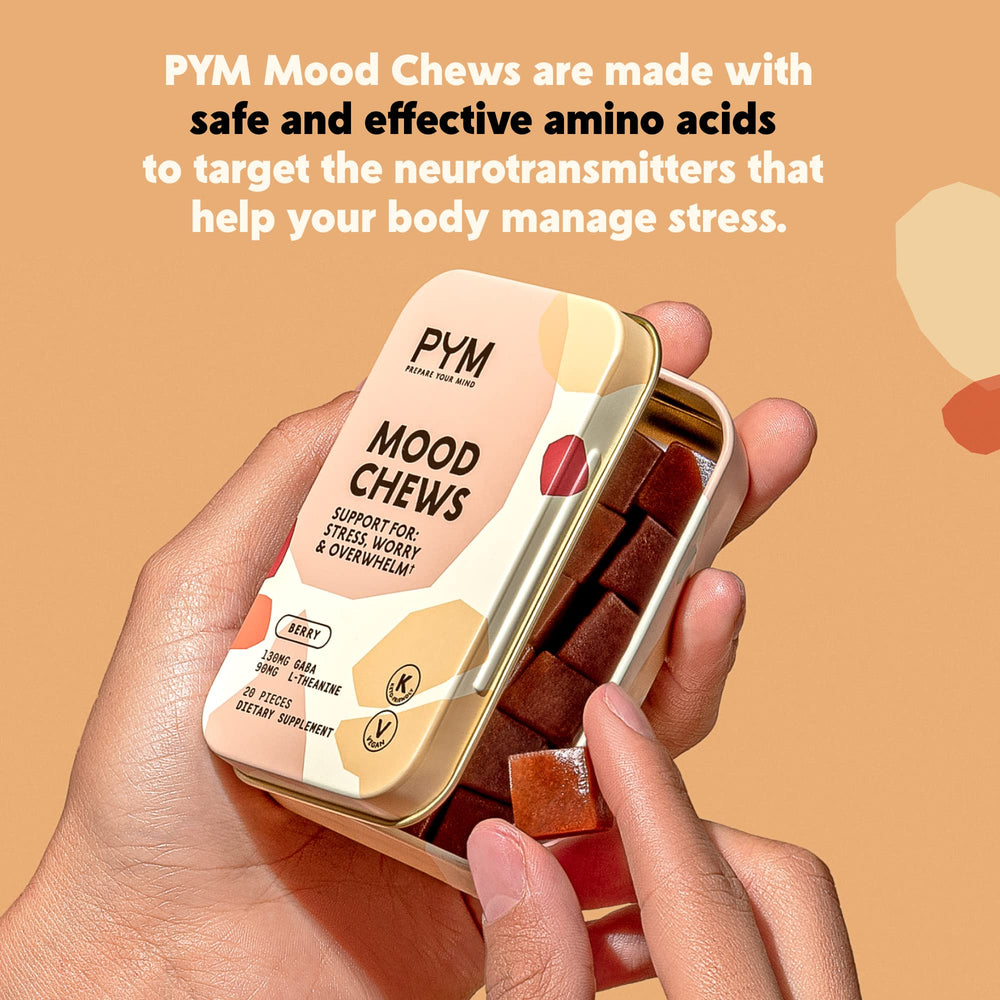 PYM Berry Mood Chews packaging on shelf with eco-friendly design.