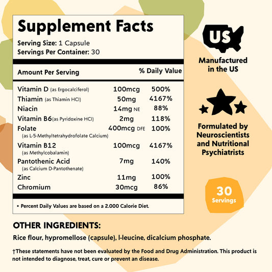Close-up of PYM Mood B Complete capsules highlighting methylated B vitamins absorption.