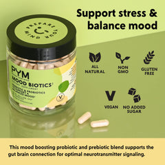 Mood Biotics label highlights vegan and non-GMO formulation