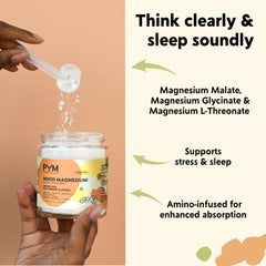 Glass with yuzu-flavored PYM Mood Magnesium drink, citrus mood boost