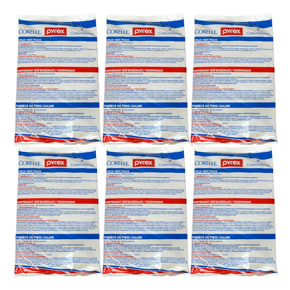 Pyrex Portables large hot/cold pack six-pack for versatile temperature control.