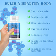 Pyzor Sea Moss bottle side label shows key nutrients for daily support.