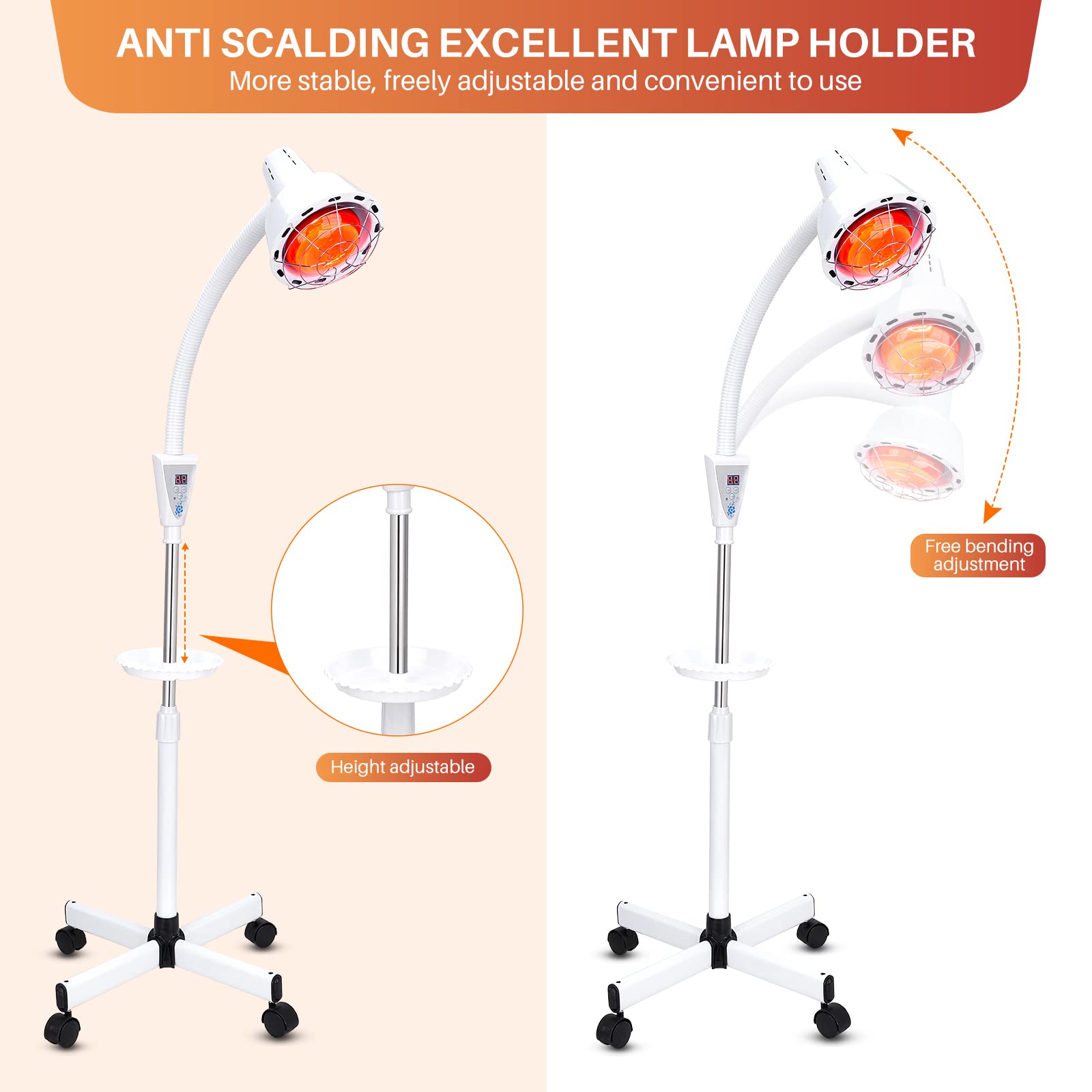 QAIHOE infrared therapy lamp 360-degree head rotation for precise heat direction